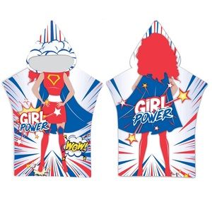 UV Sensing‎ Kids Micro-Fiber Girl Power Poncho Hooded Beach Towel Cover Up OS